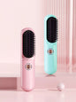 Blush pink portable heated hair straightening comb by Trendsi, compact design, featuring heated ceramic plates for sleek styling.