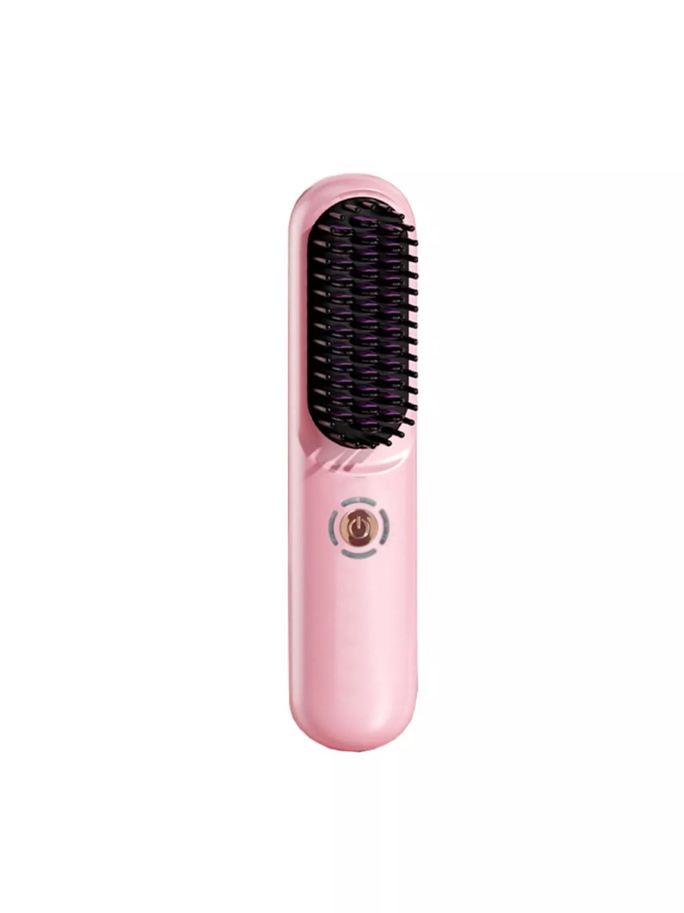 Blush pink portable heated hair straightening comb by Trendsi, compact and travel-friendly for smooth, straight hair.