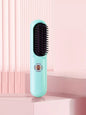 Blush pink portable heated hair straightening comb from Trendsi, compact design with ceramic plates for easy styling.