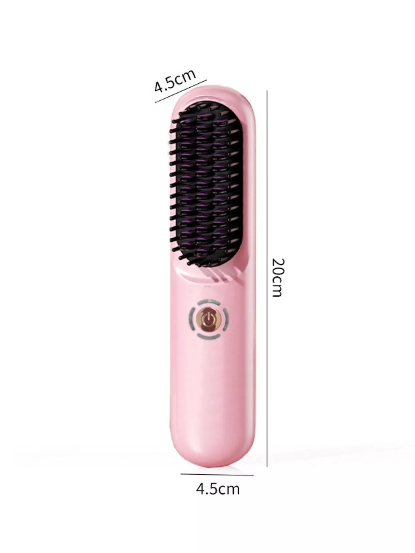 Blush pink portable heated hair straightening comb by Trendsi, compact design with ceramic plates for smooth, straight hair.