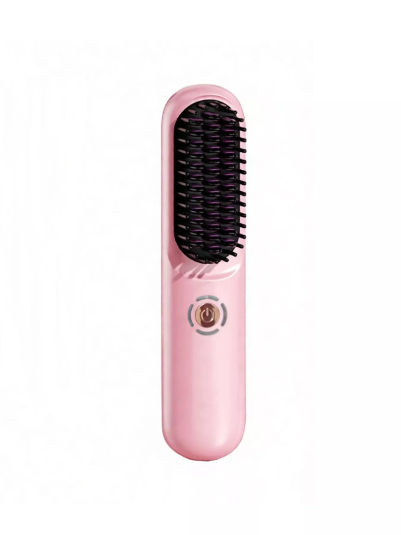 Blush pink portable heated hair straightening comb by Trendsi with one-size design, perfect for quick styling on the go.
