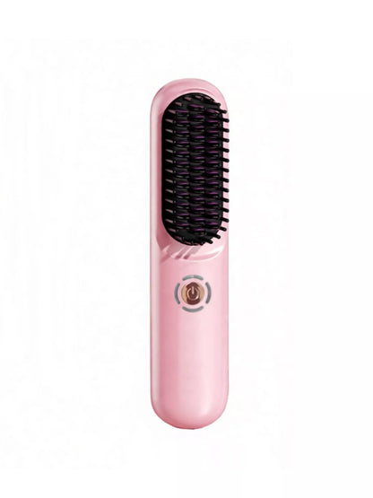 Blush pink portable heated hair straightening comb by Trendsi with one-size design, perfect for quick styling on the go.