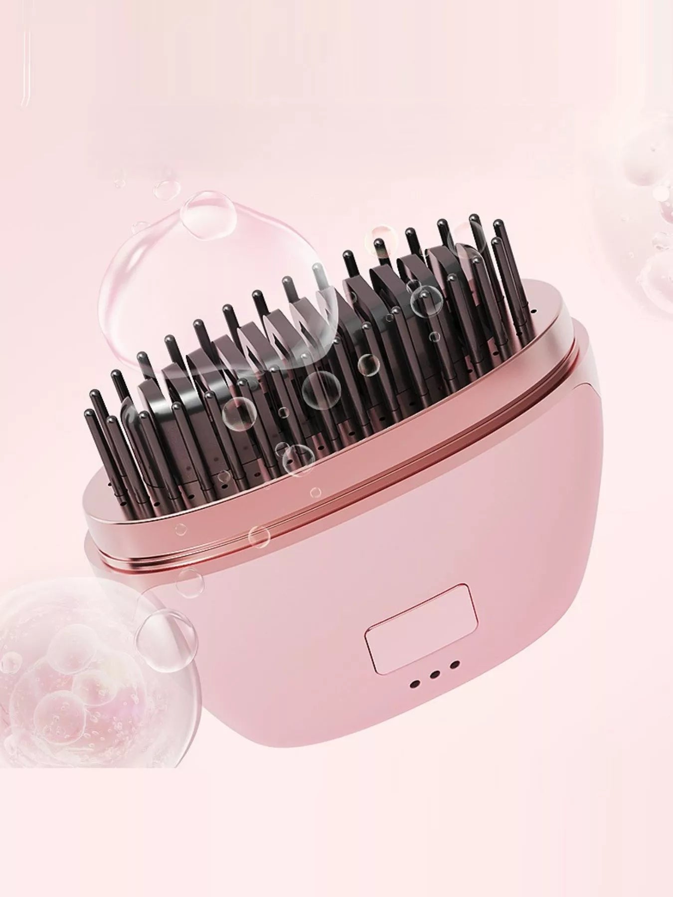 Blush pink portable heated hair straightening comb by Trendsi, compact design with adjustable heat settings for easy styling.