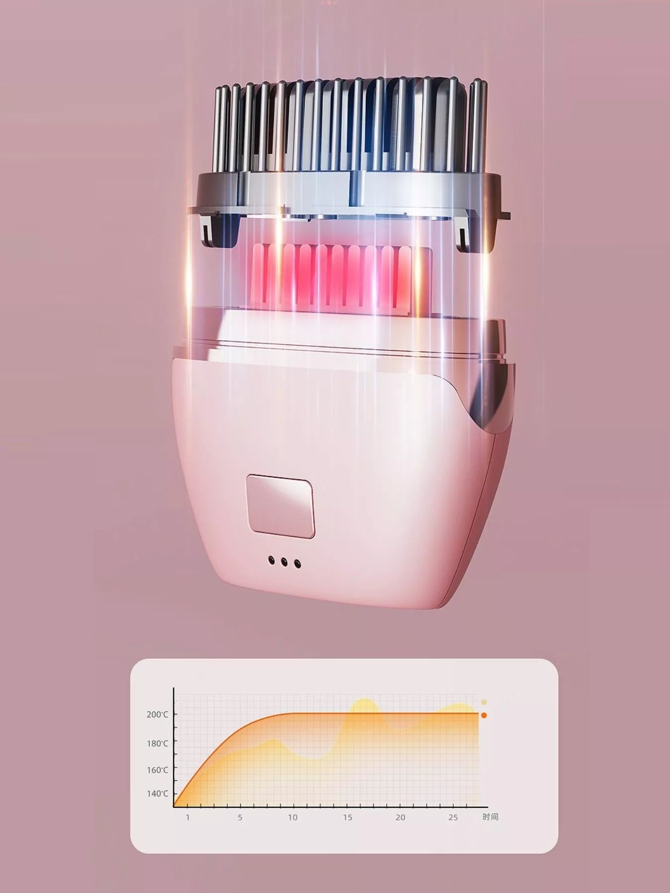 Blush pink portable heated hair straightening comb from Trendsi, compact and easy to use for straightening hair.