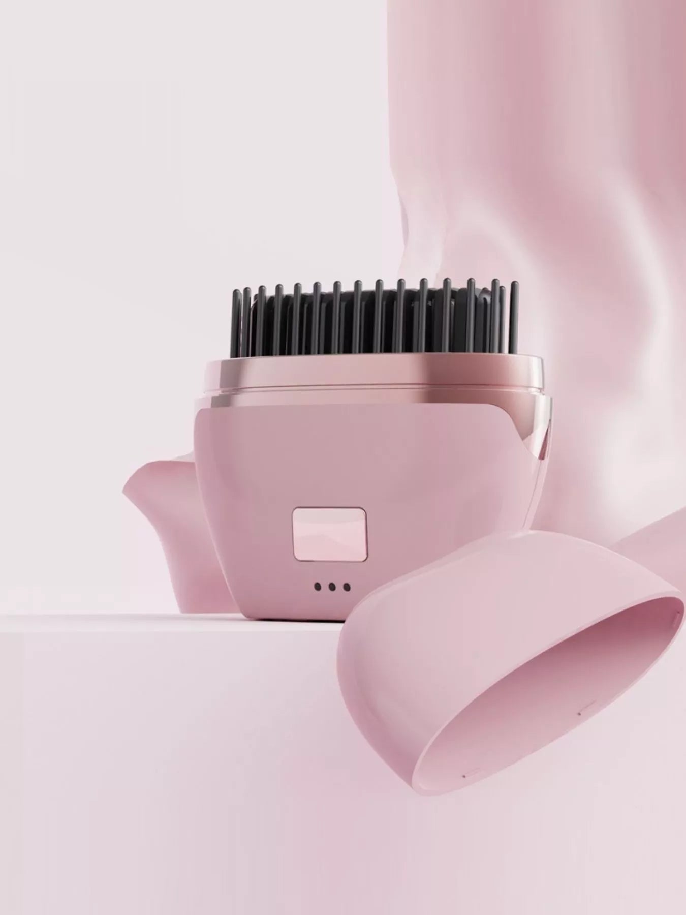 Blush pink portable heated hair straightening comb by Trendsi, compact design for easy styling and straightening on the go.