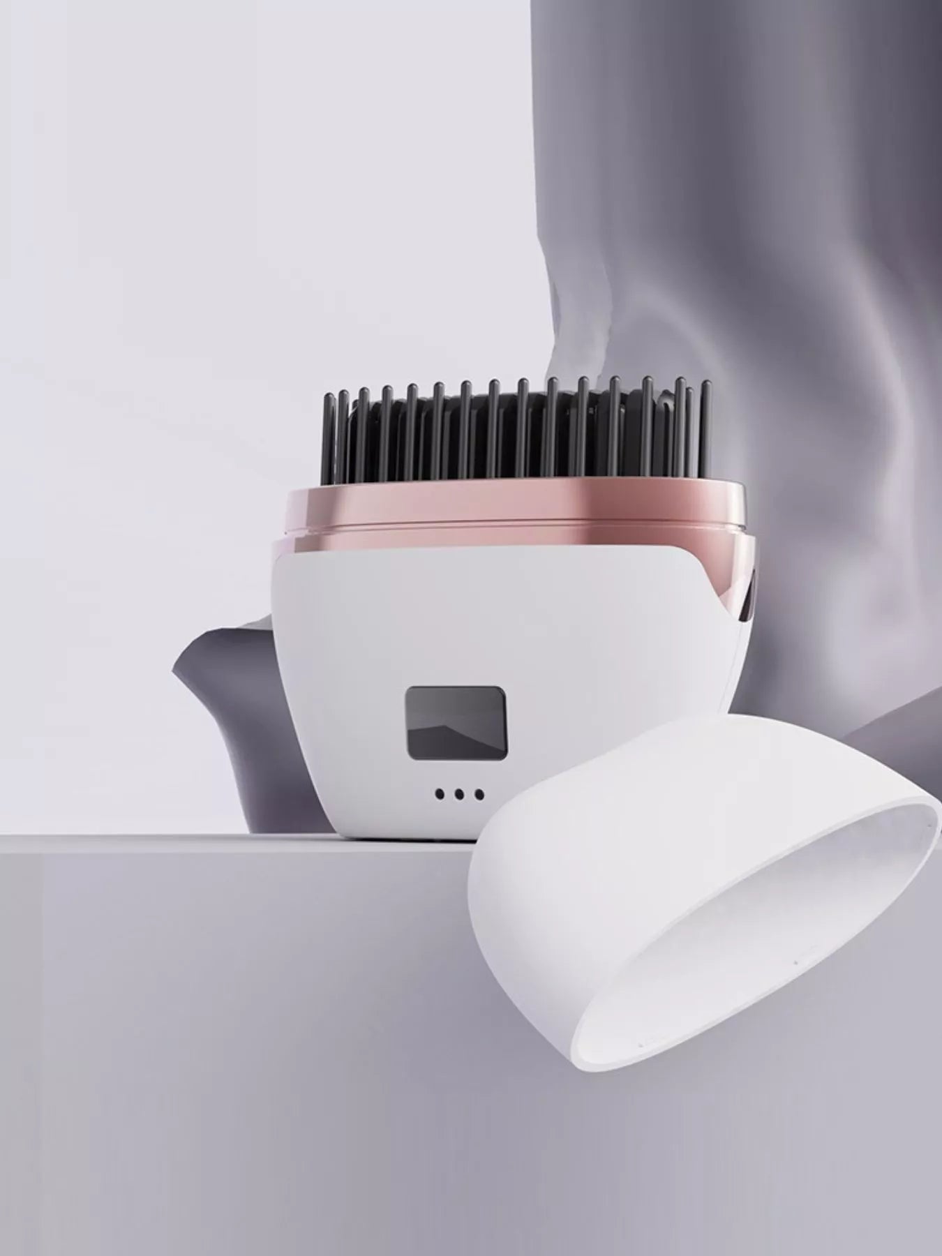 Pink portable heated hair straightening comb by Trendsi, showing the compact design and heating plates for easy styling.