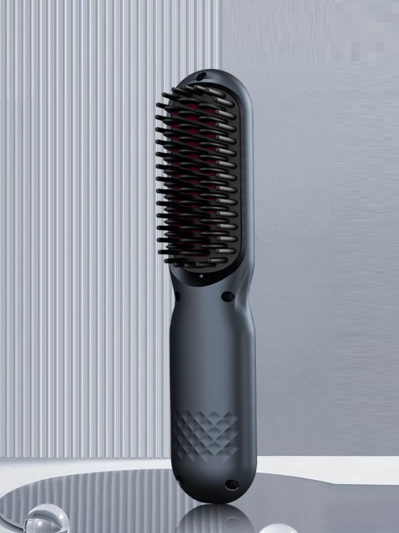 Blush pink portable heated straightening comb from Trendsi, compact hair styling tool with adjustable heat for smooth, straight hair.