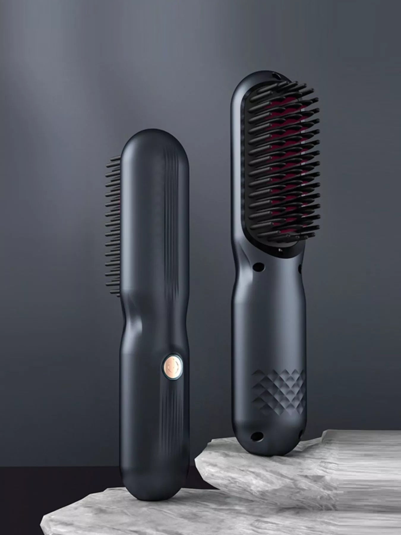 Blush pink portable heated straightening comb by Trendsi, compact design for easy styling on the go.