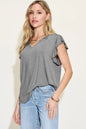 Blush pink Basic Bae bamboo short sleeve T-shirt with notched ruffled details, full size, by Trendsi.