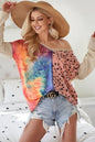 Blush Bibi Print Block V-Neck Top by Trendsi with contrast stitching and relaxed fit, casual stylish women's blouse.