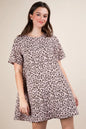 Leopard printed Very J mini dress by Trendsi, featuring a comfy, relaxed fit with blush pink accents and short sleeves.