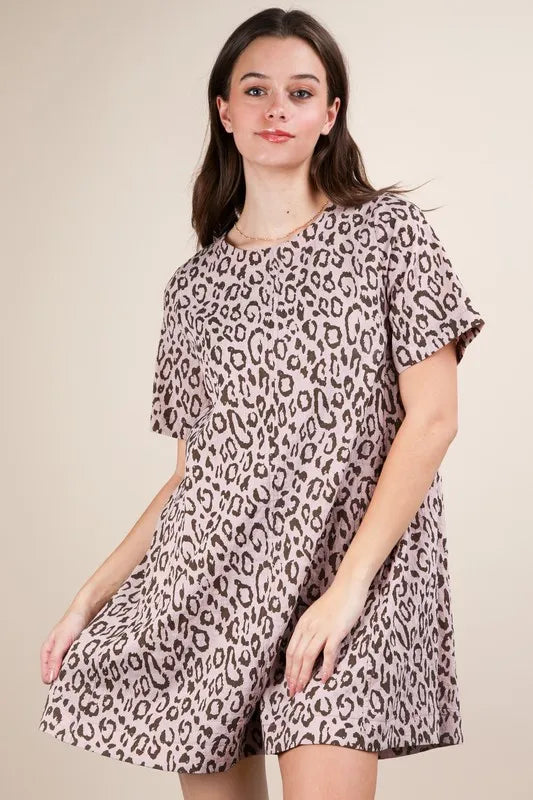 Blush pink Very J leopard print mini dress by Trendsi featuring a comfortable fit and stylish short length.