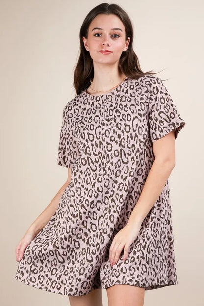 Blush pink Very J leopard print mini dress by Trendsi featuring a comfortable fit and stylish short length.