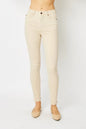 Full-body image of Judy Blue brand full-size garment-dyed tummy control skinny jeans, showcasing fit and denim texture.