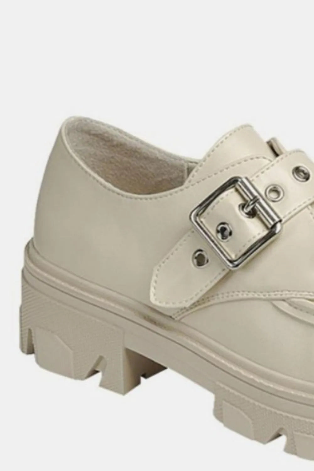 Bone-colored Forever Link buckled platform loafers with lug sole, stylish and comfortable Trendsi footwear for casual or dressy wear.