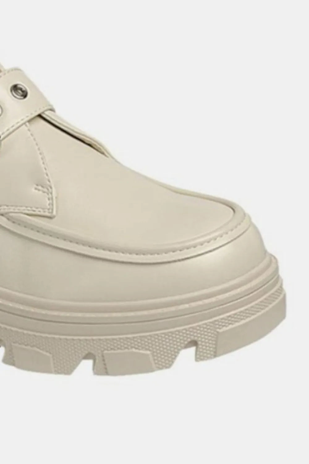 Trendsi Forever Link bone-colored buckled platform loafers with lug sole, stylish slip-on footwear for women.