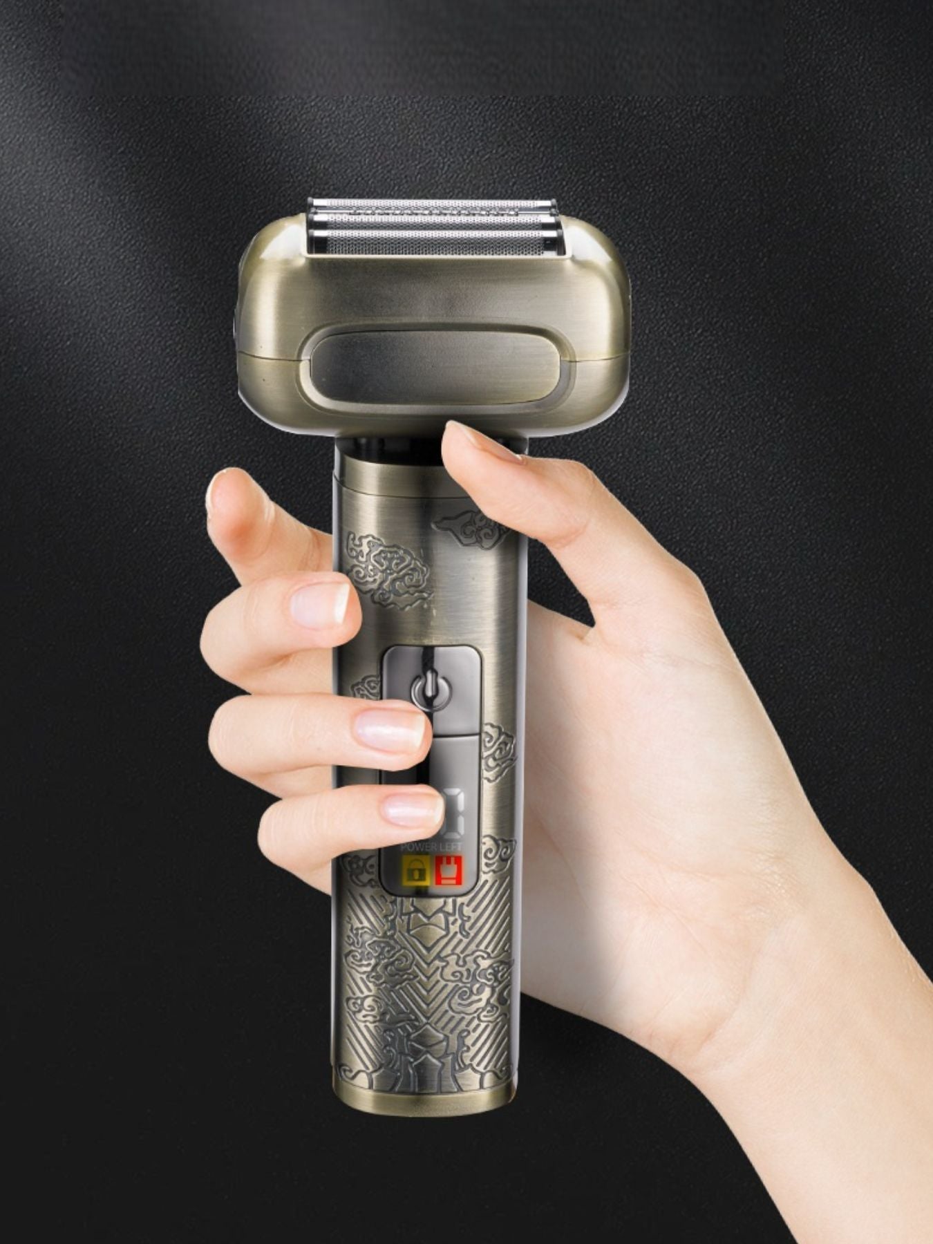 Trendsi portable electric shaver with brass finish, compact design, and ergonomic handle for easy grooming.