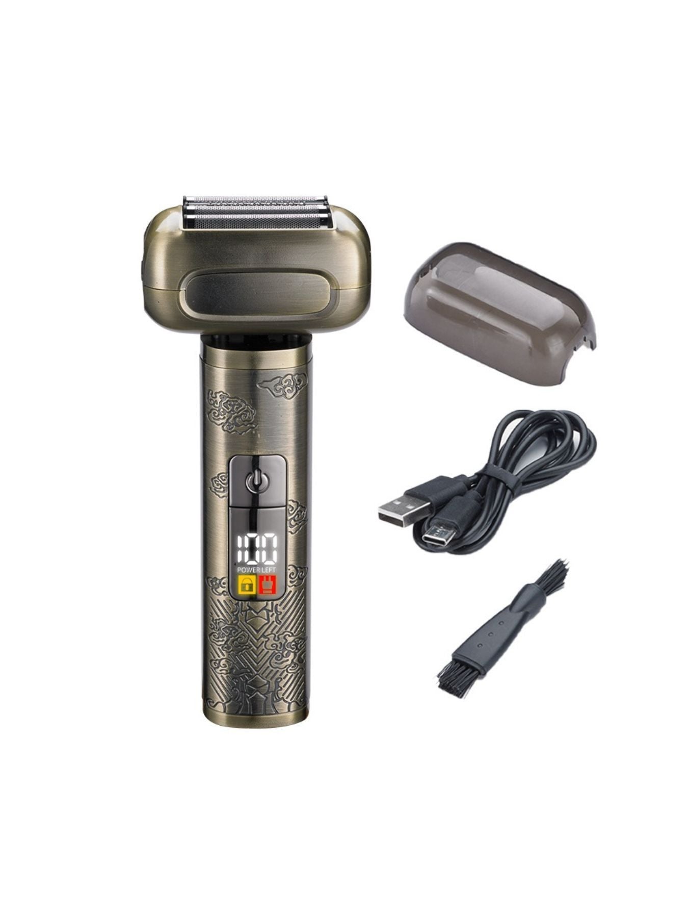 Trendsi portable electric shaver with brass body and compact design, ideal for easy grooming on the go.