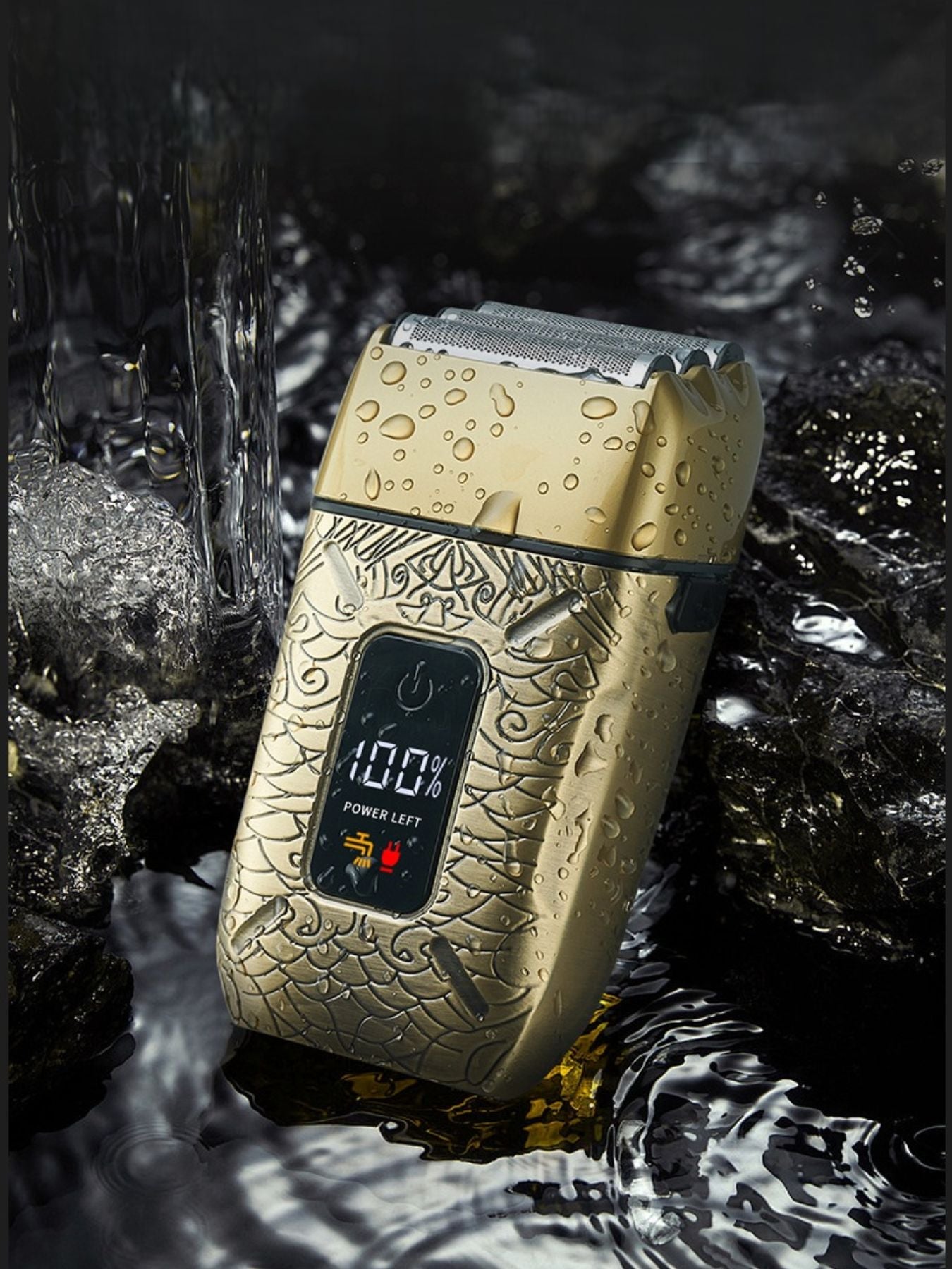 Waterproof electric shaver by Trendsi with a sleek brass design, suitable for wet and dry shaving.