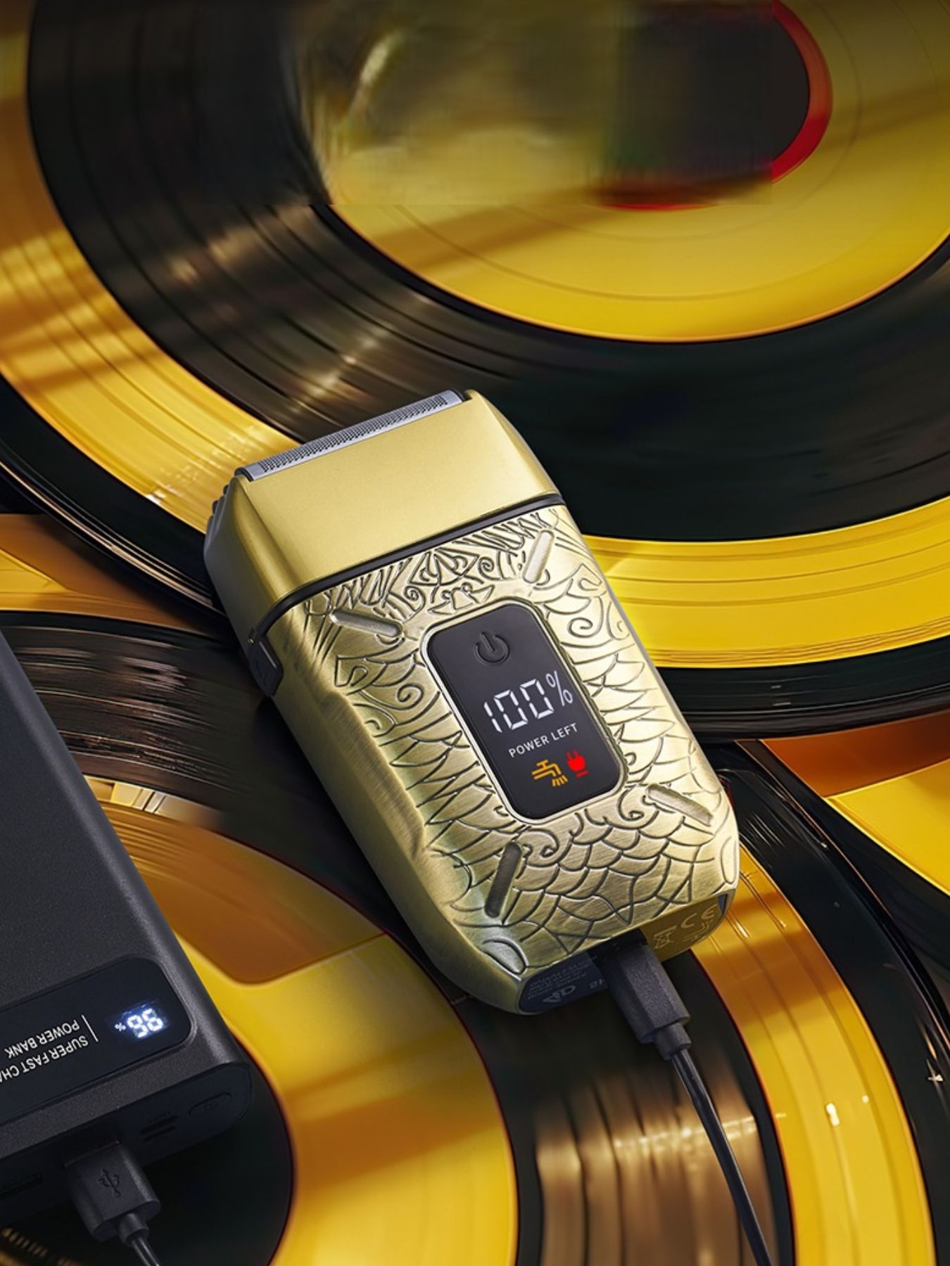 Trendsi waterproof electric shaver with a sleek metallic design, suitable for wet and dry shaving.