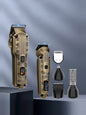 Brass LED display hair clipper from Trendsi with adjustable blades and a sleek design, showcasing its illuminated control panel.