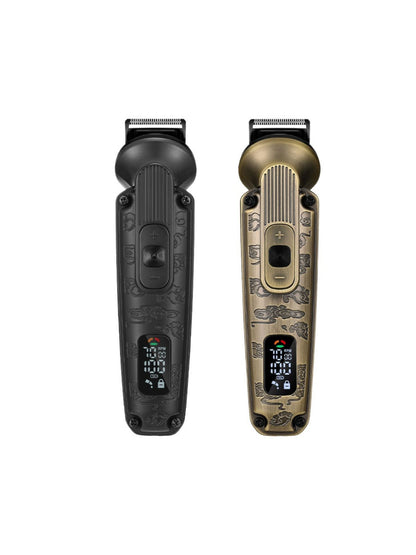 Brass LED display hair clipper from Trendsi with adjustable settings, sleek design, and easy grip for precise grooming.