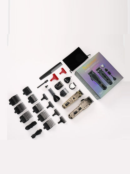 Brass LED display hair clipper with adjustable blades and ergonomic design, featuring a digital LED screen for precise trimming.