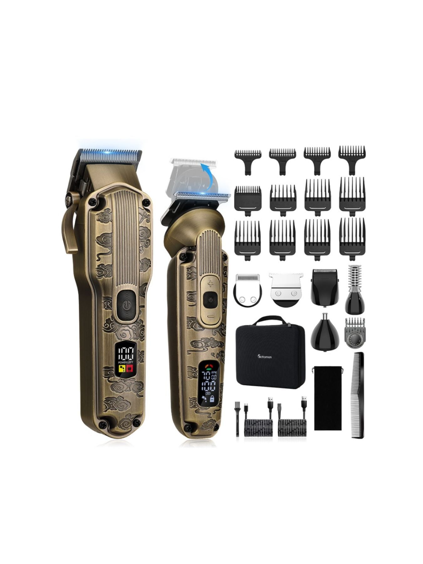 Brass LED display hair clipper by Trendsi, featuring a sleek design and adjustable blades for precise hair cutting.