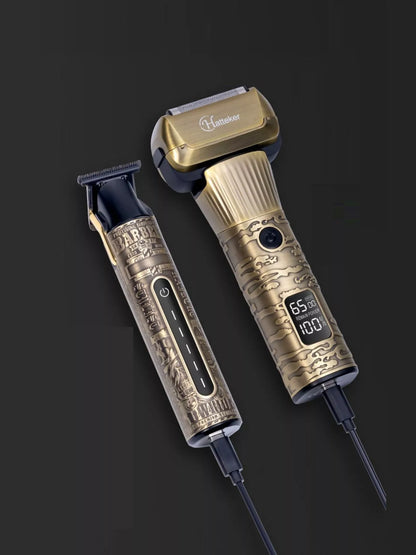 Brass LED display hair clipper by Trendsi with adjustable blades and ergonomic design for precise grooming.