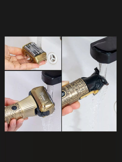 Brass LED display hair clipper with adjustable blades and ergonomic handle, designed for precise grooming by Trendsi.