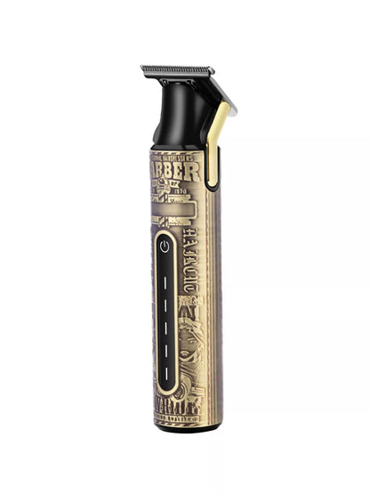 Brass LED display hair clipper with adjustable blades and ergonomic handle, featuring a digital LED screen for precise trimming.