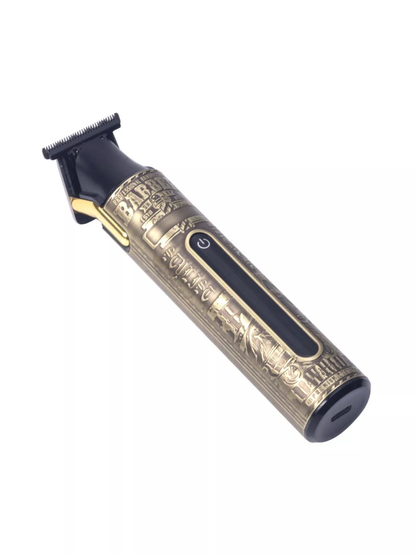 Trendsi LED display brass hair clipper with adjustable blades and ergonomic design, showcasing a sleek, professional grooming tool.