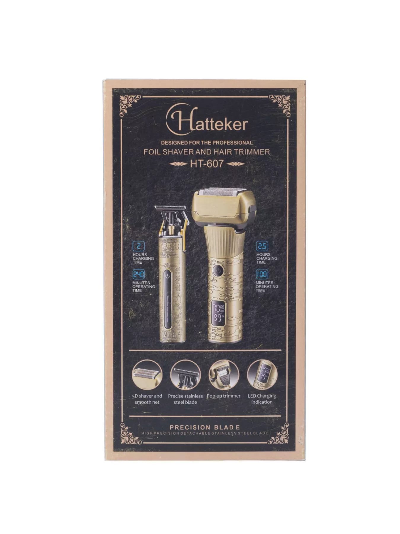 Brass Trendsi LED display hair clipper with adjustable blades and digital length indicator showing multiple cutting settings.