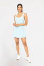 Bright blue MONO B adjustable active A-line dress with scoop neckline and sleeveless design, perfect for casual or active wear.