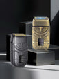 Bronze electric foil shaver with LED display from Trendsi, featuring a sleek design and one-size-fit-all head for close shaving.
