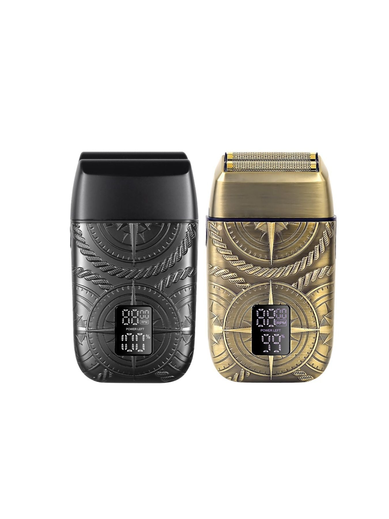 Bronze electric foil shaver with LED display by Trendsi, featuring a sleek design and one-size fit for precise grooming.