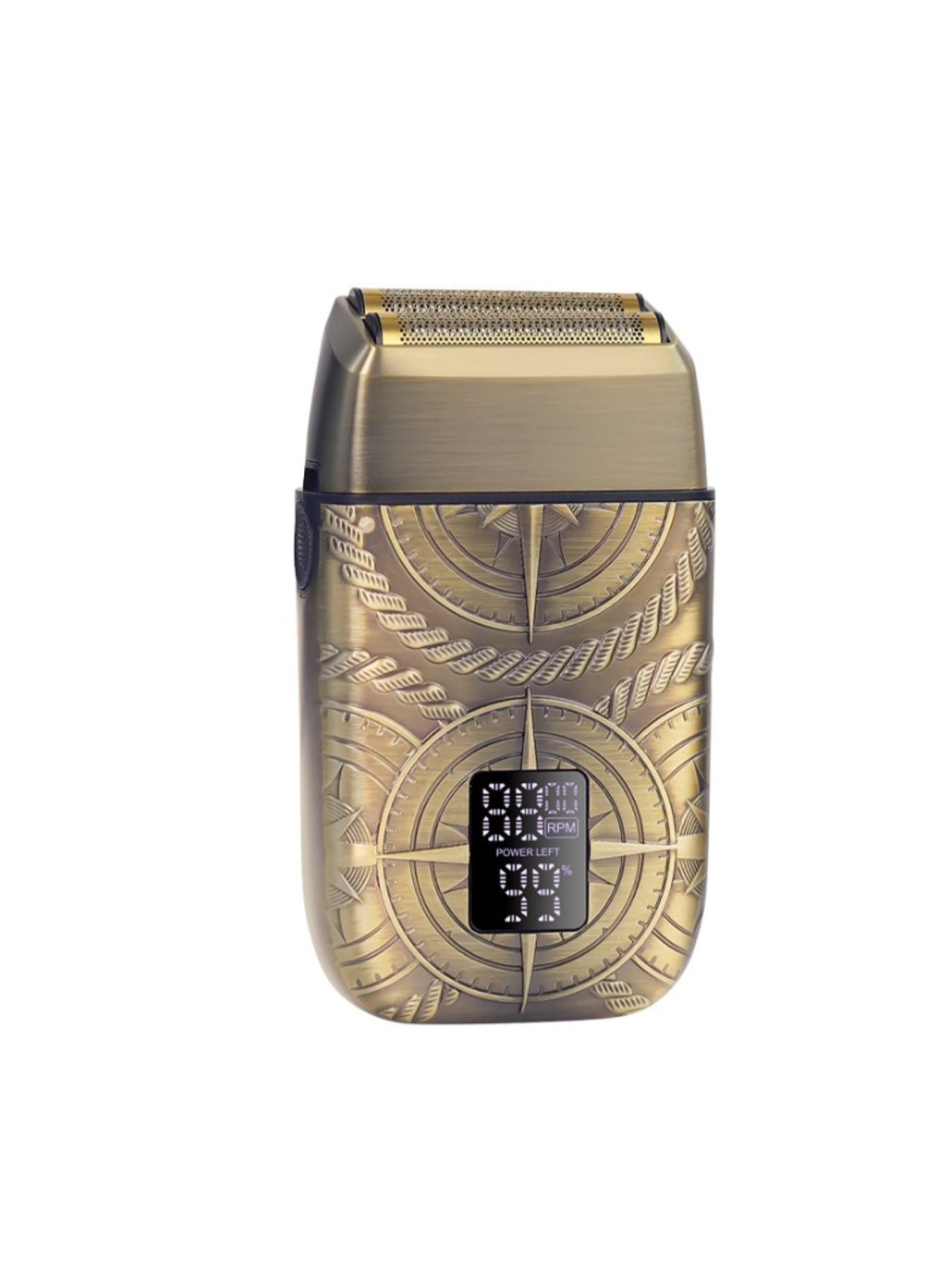 Bronze electric foil shaver with LED display by Trendsi, featuring a sleek design and adjustable shaving head for smooth grooming.