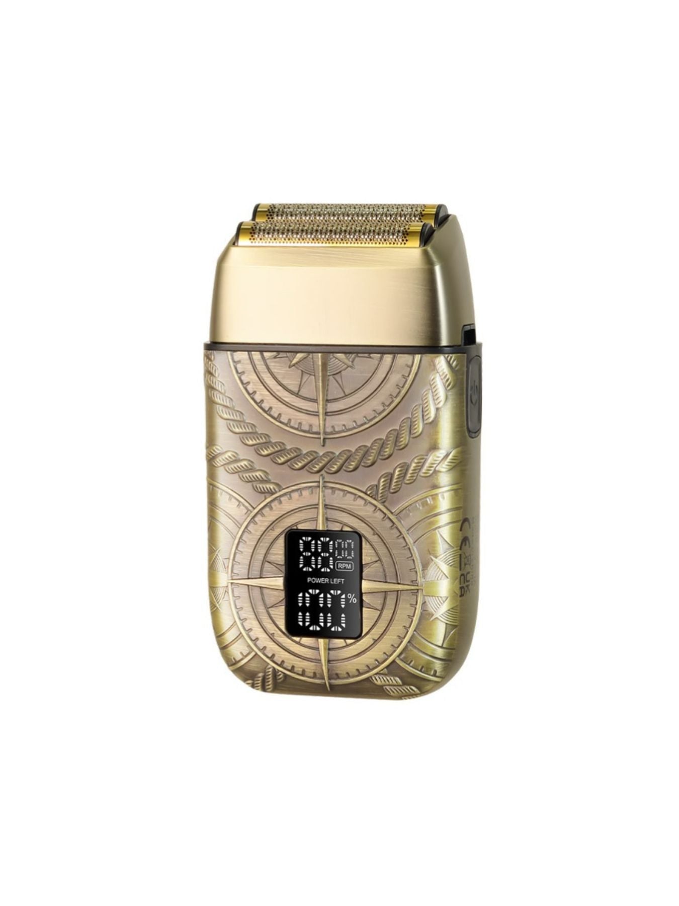 Bronze electric foil shaver with LED display by Trendsi, featuring a sleek design and one-size fit for precise grooming.