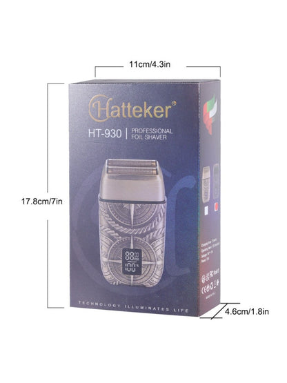 Bronze electric foil shaver with LED display, Trendsi brand, showing close-up of shaving head and LED screen for precise grooming