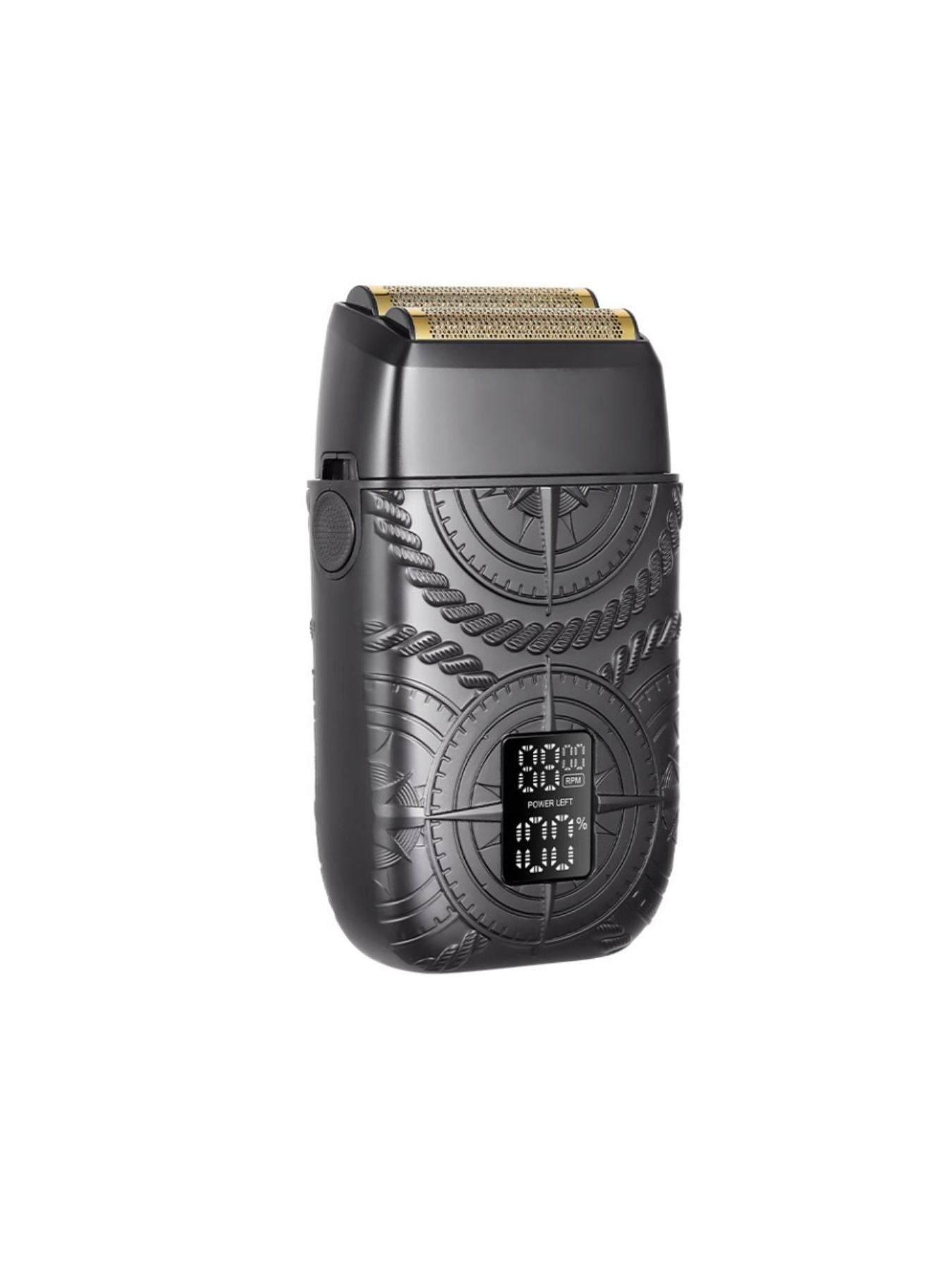 Bronze electric foil shaver with LED display from Trendsi, showing close-up of shaver head and digital LED screen for grooming.