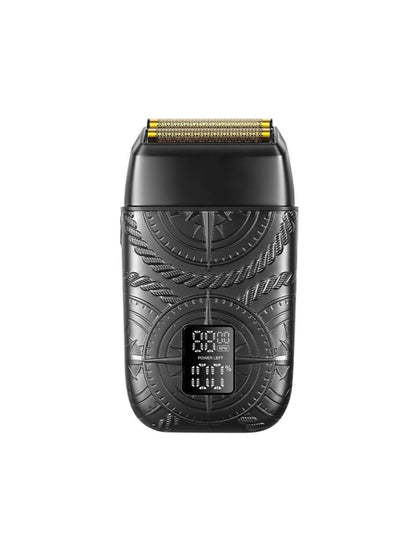 Bronze electric foil shaver with LED display by Trendsi, showing close-up of shaving foil and ergonomic handle design.