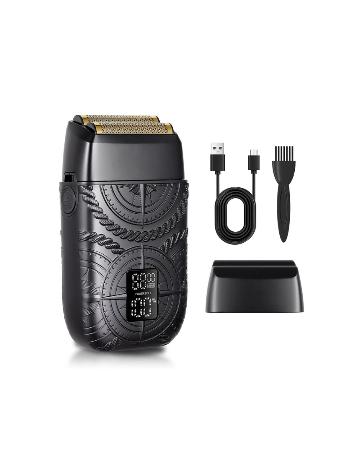 Bronze electric foil shaver with LED display by Trendsi, featuring a sleek design and one-size fit for precise grooming.