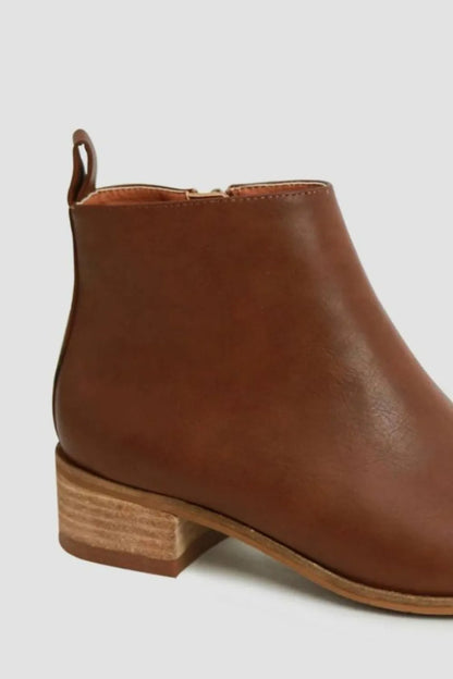 Brown Beast Fashion PU leather block heel boots with ankle height and stylish design.