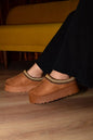 Brown WILD DIVA embroidered trim round toe platform boots with stylish detailing, designed by Trendsi.