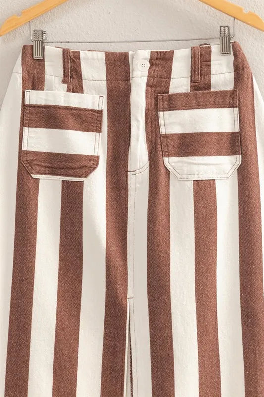 Brown and cream striped Maxi Skirt by HYFVE with pocket detail, featuring a flowy silhouette and casual yet stylish design.