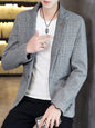 Men's plus size classic plaid slim fit blazer in brown, featuring a tailored design and stylish pattern from Trendsi.
