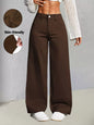 Brown high-waisted wide-leg jeans by Trendsi, featuring a relaxed fit and classic denim style.