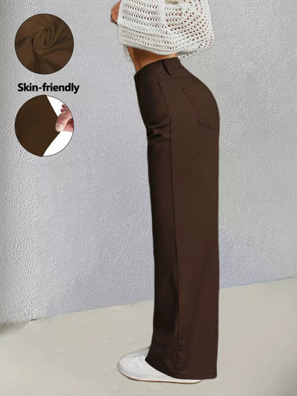 Brown high-waisted wide-leg jeans from Trendsi, showcasing a relaxed fit and stylish silhouette against a plain background.