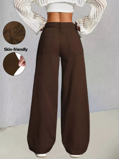 Brown high-waisted wide-leg jeans from Trendsi, styled with a relaxed fit and classic denim look.