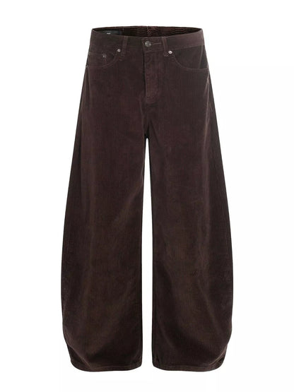 Men's wide leg corduroy pants in brown by Trendsi, showing a relaxed fit and textured fabric.